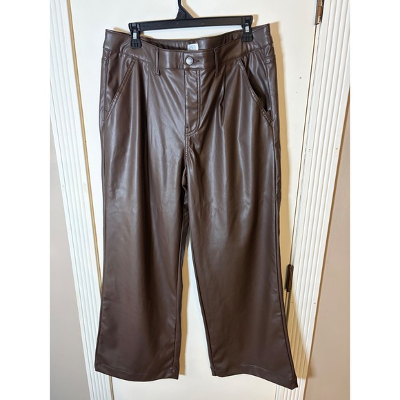 Time and Tru Pants - Time and Tru Womens High Rise Wide Leg Faux Leather Trousers Chocolate Brown 14